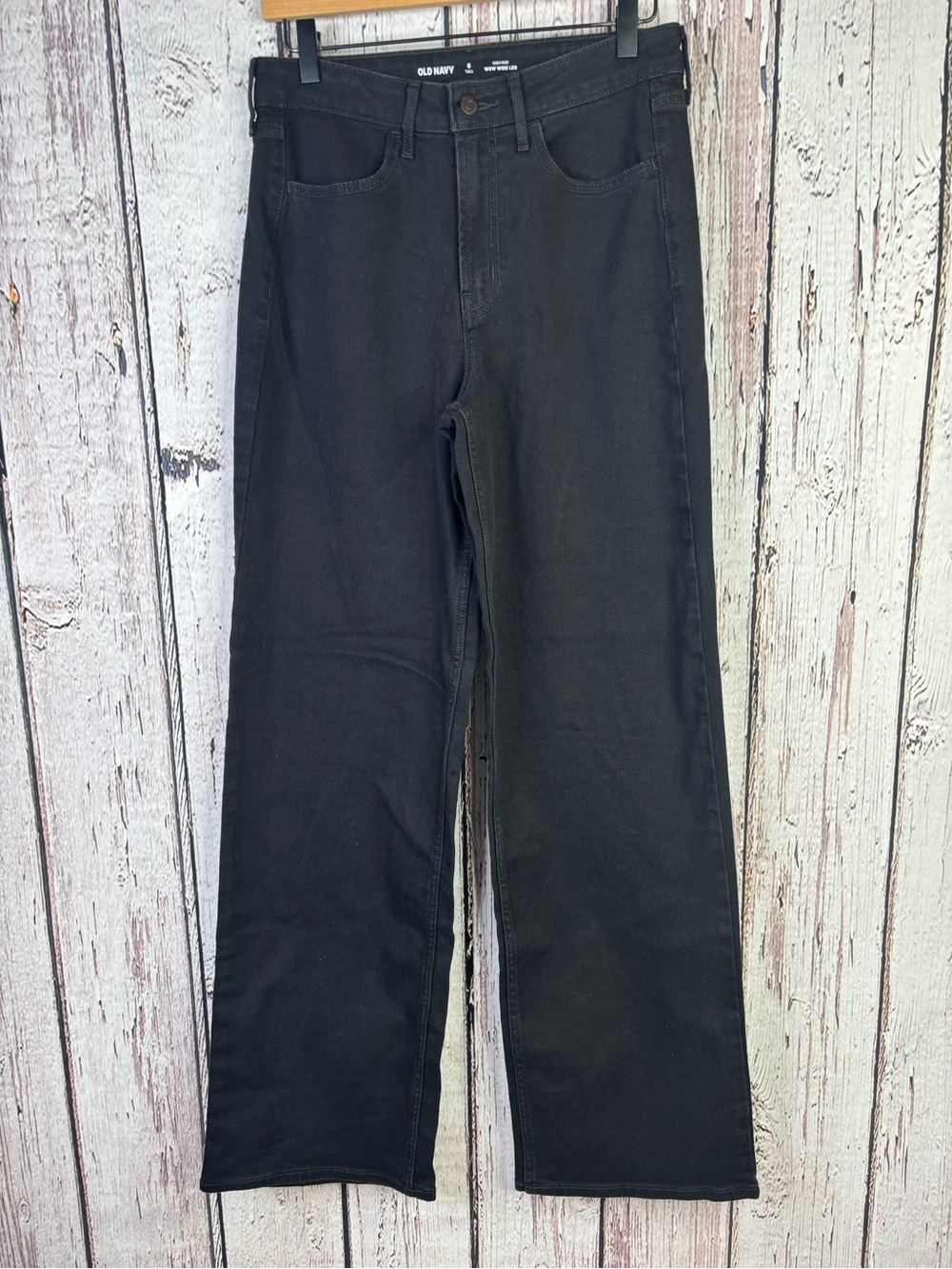 Old Navy High Rise WOW Wide Leg Jeans Black Denim Size 6 TALL | LONG Great Shape